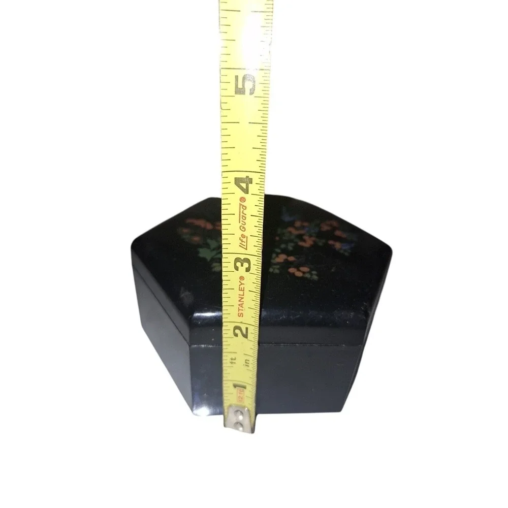Vintage 80s Made In Hong Kong Nesting Jewelry Black Floral Boxes Trinket Boxes - Picture 4 of 5